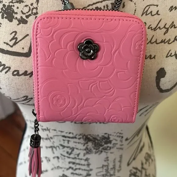 Pink *Camellia* Mini WOC DIY Tassel Card Case Wallet Necklace Chain NEW DIY - Picture 13 of 16